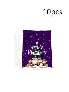 10pcs Christmas Gift Bags, Drawstring Closure Design, Convenient For Storing Candies And Small Gifts. Suitable For Christmas Eve Gift Packaging, Can Be Used For Christmas Party, Home Holiday Scene Decoration, Both Practical Gift Packaging Bags And Christmas Atmosphere Decoration. - Multicolor - View 12