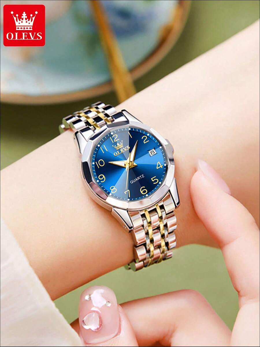 Jam Tangan Quartz Mewah Wanita, Tahan Air, Tampilan Tanggal Bercahaya, Tali Jam Stainless Steel, Hadiah untuk Pacar, Cocok untuk Natal, Halloween - Satu-Ukuran - View 1