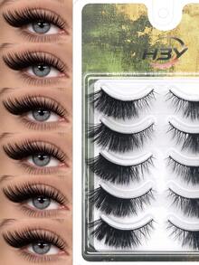 5 Pairs D-Curl Cat Eye Strip False Eyelashes, Lightweight Voluminous Wispy Fake Lashes, Soft Reusable Makeup Lashes, Suitable For All Eye Shapes For Daily & Cosplay - Black - View 7