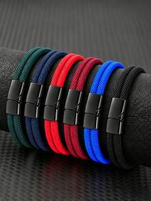 1pc Men's Double Layer Braided Bracelet, Unisex, Couple Bracelet, Multi-Color Casual Daily Fashion Accessory - Woven Bracelet - View 5