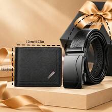 2pcs Men's Wallet & Belt Gift Set, PU Leather Wallet With Automatic Buckle Belt, Classic Business Style Accessories, Birthday Christmas Gift - Black - View 4
