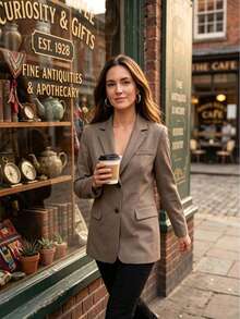 Fashionable Elegant Women's New Solid Color Button Faux Pocket Blazer Jacket, Suitable For College, Office And Daily Wear In Autumn/Winter - Maroon - View 7