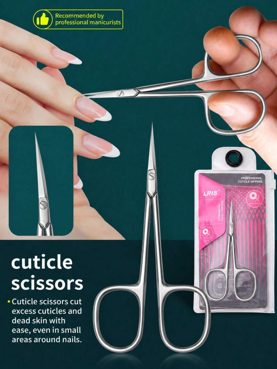 Professional Cuticle Scissors With Curved Titanium Blade - High Precision Nail Trimmer For Dry Skin And Nails, Ergonomic Non-Slip Handle, Suitable For Eyebrow And Eyelash Grooming, Home And Salon Use - Multicolor - View 1