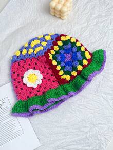 OBOVAY 1 buah Topi Ember Wanita Y2K Warna-warni Buatan Tangan, Topi Rajut Patchwork Blok Warna Gaya Hip-Hop Jalanan, Cocok untuk Pemakaian Sehari-hari, Liburan, Bohemian - Sepuluh warna - View 13