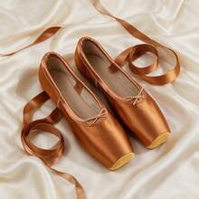 Women's Ballet Pointe Shoes, Fashionable Bronze Satin Wrap-Around Ribbon Rubber Sole Dance Shoes, Toe Protection, Comfortable And Lightweight For Dance Performance - Bronze - View 1