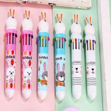 1PC Cute Cartoon 10-Color Ballpoint Pen,Lovely Rabbit Multi-Color Retractable Pen,High Aesthetic Handwriting & Graffiti Pen,Student School Stationery - Multicolor - View 2