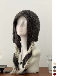 1pc Women's Winter Twist Knit Beanie, Versatile Face-Flattering Loose Warm Ear Protection Pull-On Hat, Slouchy - Silver Label Pineapple Pattern Straps - View 6