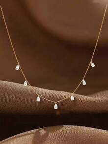 1pc S925 Sterling Silver Romantic Fluid Tassel Water Drop Pendant Clavicle Necklace, Delicate Luxury High-End Neck Accessory For Women, Niche Personalized Design For Date, Party, Gift For Lover, Friend, Holiday, Birthday - Water Drop - View 3