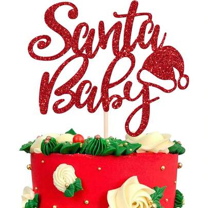 1 Pc Santa Baby Shower Cake Topper Red Glitter Xmas Hat Santa Baby Cake Picks Christmas Baby Shower Cake Decoration For Christmas Theme Birthday Party Decorations