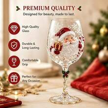 Christmas Wine Glass Collection, Holiday Wine Cups With Cute Christmas Sticker Designs, Festive Drinkware Set For Party, Dinner, Home Bar Decor - Multicolor - View 6