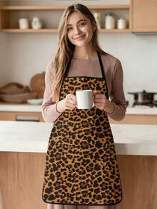 1pc/2Pcs Women Leopard Pattern Apron, Stylish Animal Print Sleeveless Apron, Household Waterproof Apron For Kitchen Cooking & Party - Multicolor - View 3