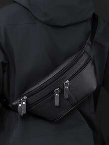 Tas Dada Pria Warna Hitam, Tas Selempang Kasual dengan Desain Multi-Saku, Tas Bahu Tahan Air Kapasitas Besar untuk Perjalanan, Kerja, dan Penggunaan Sehari-hari - Hitam - View 4
