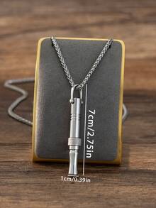 Street Minimalist Style Stainless Steel Whistle Pendant Necklace With Matte Ring Decor For Men Daily Wear & Gift - Silver - View 4