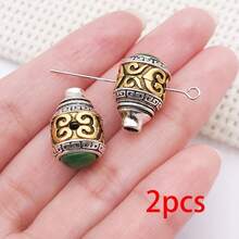 2pcs Three Hole Guru Beads Alloy Inlaid Turquoise Red Stone Buddha Head Charms For DIY Bracelet Handmade Mala Jewelry Making - Multicolor - View 17