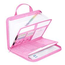 Pink Fire & Water Resistant Document Storage Bag With Reinforced Handles, Multi Compartment Zipper File Organiser For Home Office School - Pink - View 3