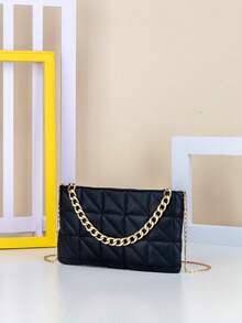 1pc Girls' Solid Color Geometric Quilted Chain Bag, Detachable Thin Chain Shoulder Strap, Fashion Date Commute Small Square Bag - M1166 - View 6