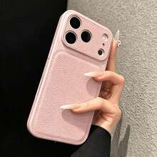 奢華 PU 皮革荔枝紋啞光手機殼，相容 iPhone 18 Pro Max 18 Pro，抗指紋硬殼，適用 17 Pro Max 16 Pro Max 15 14 Plus 13 Pro Max 12 11 16e 17e，18 & 17 系列大視窗蓋 - 粉色 - 查看 4