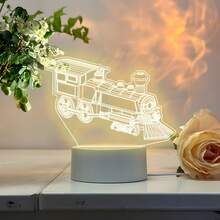 Vintage Steam Train Acrylic Night Light, USB Warm Light Powered Desktop Art Decor, Exquisite Line Laser Engraved, Retro Atmosphere Bedside Lamp, Locomotive Theme Design, Suitable For Train Enthusiasts, Creative Birthday Holiday Gift - Warm white light - View 7