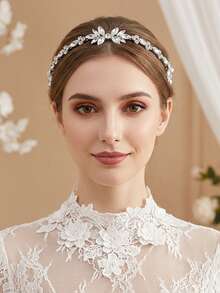1Pc Silver Rhinestone Flower Bridal Hair Comb Handmade Women's Hair Band Suitable For Wedding Festival Party Hair Accessories - Silver - View 2