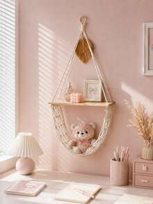 1pc Handmade Woven Hanging Wall Shelf, Bohemian Style With Tassel Leaf Design, Minimalist Beige Double-Layer Floating Wall Storage Rack, Home Decor Wall Hanging Ornament, Suitable For Christmas Wall Decoration, Aromatherapy Candles, Crystal Storage, Bedroom, Living Room Wall Decor, Gift - Multi-color E - View 7