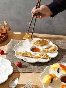 2pcs Creative Plastic Dumpling Plate, Bun Plate With Vinegar Dish, Wonton Plate, Snack Plate, Commercial Lightweight Luxury Divided Plate, Shrimp Plate - View 4