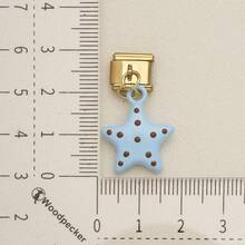 1pc Cute Chocolate Blue Enamel Zinc Alloy Charm, Heart Star Bow Bear Dangle Pendant For DIY Bracelet Necklace Jewelry Making - Blue and Coffee Color-block Design - View 3