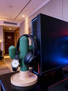 1 buah Stand Headphone Resin Berbentuk Kaktus Gaya Modern, Tekstur Garis Vertikal dengan Baki Penyimpanan Bulat, Gantungan Multi Kait untuk Headset, Smart Watch & Earbud, Rak Display Meja, Cocok untuk Dekorasi Kantor, Meja Belajar, Meja Gaming, dan Hadiah Liburan - MultiWarna - View 4