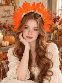 Bando Daun Maple Oranye untuk Musim Gugur, Aksesori Rambut untuk Pesta Thanksgiving, Halloween, Prom, dan Acara Luar Ruangan untuk Wanita - MultiWarna - View 1