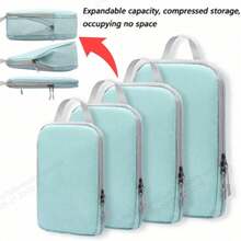 4-Piece Compression Storage Bag, Travel Storage Bag With Shoe Pocket, Expandable And Advanced Storage - Essential For Travel Suitcases - Multicolor - View 2