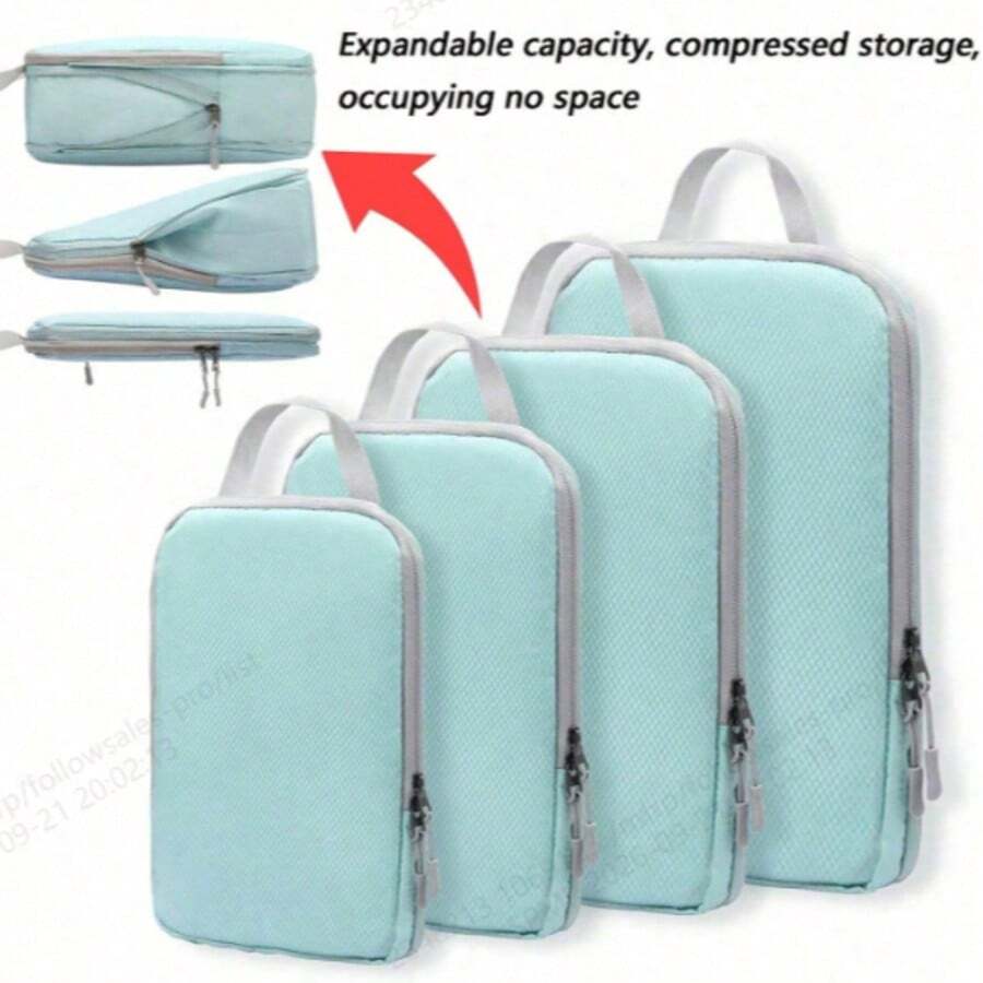 4-Piece Compression Storage Bag, Travel Storage Bag With Shoe Pocket, Expandable And Advanced Storage - Essential For Travel Suitcases