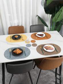 1/2/4/8pcs Dual-Color Fabric Texture Leather Placemats, Washable Heat-Resistant Coasters, Wipe Clean Faux Leather Placemats, Non-Slip Waterproof For Indoor And Outdoor Use - Multicolor - View 2