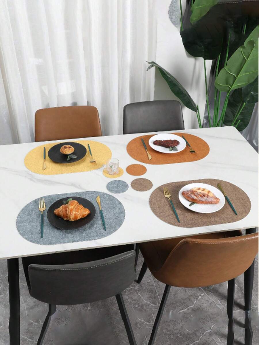 1/2/4/8pcs Dual-Color Fabric Texture Leather Placemats, Washable Heat-Resistant Coasters, Wipe Clean Faux Leather Placemats, Non-Slip Waterproof For Indoor And Outdoor Use