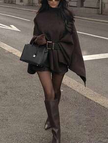 Happyevery Women's Autumn Fashion Vintage Premium Feel Autumn/Winter Maillard Chocolate Color Wool Shawl Coat, Elegant Overcoat For Parties, Gatherings, Holidays, Birthday Parties, Commuting, Office, Casual Evenings, Homecoming Dances, Outdoor Street Photography, Beach Vacations, Beach - Brown - View 6