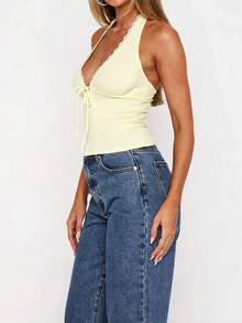Women's Solid Color Pleated Casual Breathable Camisole Summer - Light Yellow - View 4
