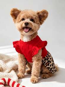 LUCKIE LABO 1pc Leopard Print Bowknot Fun Graphic Flutter Sleeve Pet Dress, Physical Anti-Flea, Reduce Shedding, Heat Insulation, Breathable, Suitable For Small And Large Dogs And Cats, Indoor And Outdoor - Multicolor - View 2