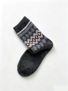 5 Pairs Men's Vintage Fair Isle Jacquard Mid-Calf Socks, Diamond Geometric Pattern Casual Socks For Daily Wear, Autumn/Winter - Multicolor - View 3
