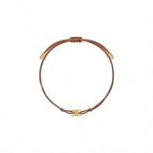 Hasbro 1pc Minimal Luxury Triumphal Arch Gold Plated Charm Bracelet, Adjustable Brown Braided Wax Rope Sliding Knot Wristband, Women Daily Elegant Stackable Jewelry Gift - Style Random - View 2