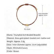 Hasbro 1pc Minimal Luxury Triumphal Arch Gold Plated Charm Bracelet, Adjustable Brown Braided Wax Rope Sliding Knot Wristband, Women Daily Elegant Stackable Jewelry Gift - Style Random - View 1