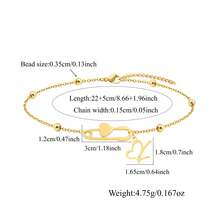 1pc Simple Classic Hollow Heart Initial Pin Gold Color Stainless Steel Bead Chain Anklets For Women - Yellow Gold - View 2