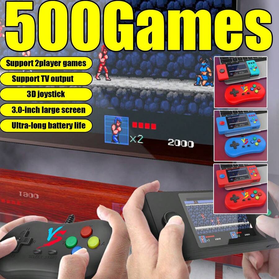 1pc New Handheld Game Console, 3-Inch HD Screen, Built-In 500 Classic Games, Supports TV Connection, 2-Player Multiplayer, Equipped With Classic GBA/FC Arcade Joystick, Perfect Holiday Gift For Boyfriend - View 1
