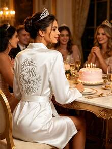 White Satin Long Sleeve Formal Gown (With Silver Embroidery), Suitable For 15-Year-Old Quinceañera Party Preparation - 15-year-old Embroidery - White - View 1