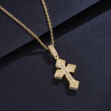 1pc Pointed Cross Pendant Necklace, Copper Inlaid Zirconia, Fashion Design, Versatile For Commute And Daily Wear, Hip-Hop Street Style, Faith, Gift For Friends, Family, Classmates, Couples, Christmas, Valentine's Day, Birthday - Multicolor - View 1