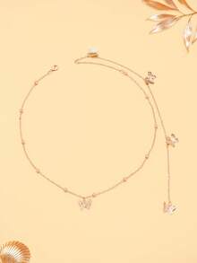 outingfit 1pc Women's Gold Butterfly Back Chain, Exquisite Long Draped Backless Necklace, Suitable For Backless Dresses, Cocktail Parties And Evening Events - Gold - View 5