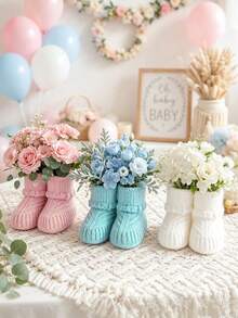 YIYIQCSJ Baby Shower Table Decor Set: Includes Crochet Baby Booties (Suitable For Gender Unisex Reveal Party Decoration) - Multicolor - View 2