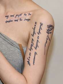 1pc Herbal Juice Semi-Permanent Magic Tattoo Sticker, Minimalist Floral & English Short Phrase Design, Long-Lasting 14 Days, Non-Fading, Non-Reflective, Temporary Tattoo Sticker For Arm, Shoulder, Neck, Collarbone And Body - Blue - View 4