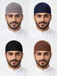 1pc Men's Autumn/Winter Warm Knitted Knit Beanie, Solid Color Herringbone Texture, Elastic Soft Knitted Knit Cap For Daily Wear - Multicolor - View 16