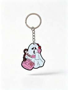 1pc Halloween New Mushroom Head Phone Creative Cartoon Cute White Ghost Funny Acrylic Keychain, Suitable For Couples And Best Friends, Also Great For Parties - Multicolor - View 5