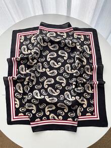 1 Buah Syal Bandana Persegi 70cm Motif Paisley Sutra Imitasi untuk Pria, Pelindung Matahari, Syal Kepala Serbaguna, Syal Leher Dekoratif - Hitam - View 2