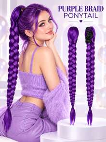 Wig Ekor Kuda Kepang Panjang Ungu, Wig Ekor Kuda Tebal Panjang dengan Jepitan Cakar, Kepang Berpilin, Cocok untuk Halloween, Pesta, Cosplay, K-Pop, Y2K dan Festival - MultiWarna - View 9