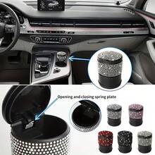 1pc Shiny Diamond Car Ashtray, Charming Sparkling Crystal Car Ashtray With Lid - Portable Office And Home Car Ashtray - Durable ABS Material, Decorated With Shiny Rhinestones, Creative Fashionable Women's Design - A - View 1